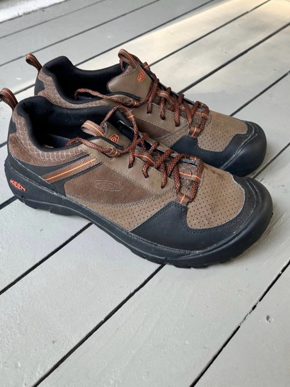 KEEN Montford Men's Leather Suede Outdoor Trail Hiking Shoes Brown Orange~13